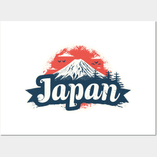 japan fuji san - minimalist mount fuji silhouette with japan text Posters and Art